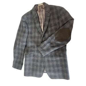 JOE Joseph Abboud Subtle Plaid Wool Flannel Elbow Patch Jacket Size 46 L Slim